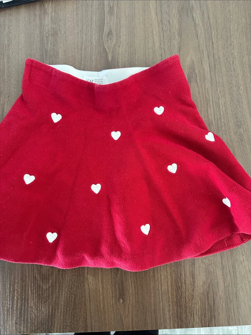 H&M Red Skater Skirt with White Heart Accents size 6-8 yrs
